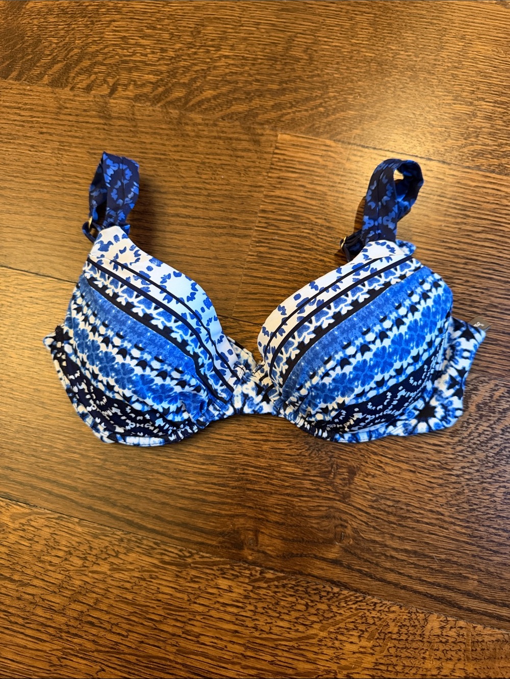 Tommy Bahama Blue Floral Stripe Padded Bikini Top